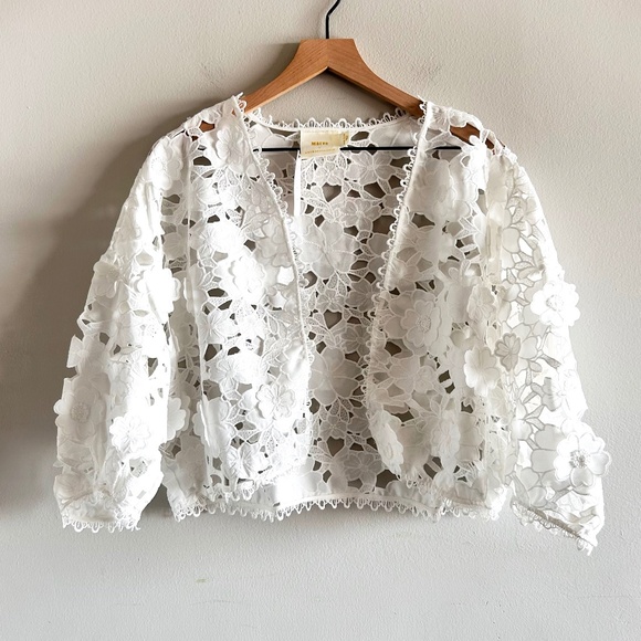 Anthropologie Floral Appliqué Shrug | White | One Size | NWT - Picture 4 of 16